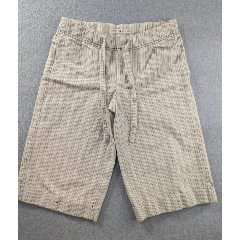Tommy Hilfiger Pants Womens 8 Beige Stripe Gaucho Fit Capri Cropped Casual